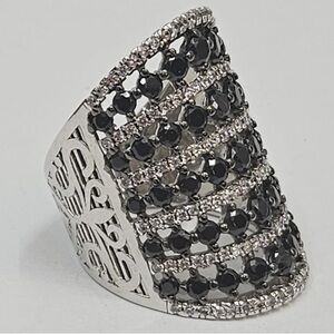 Sterling Silver 925 Black Spinel 5 Row Statement Ring Size 8